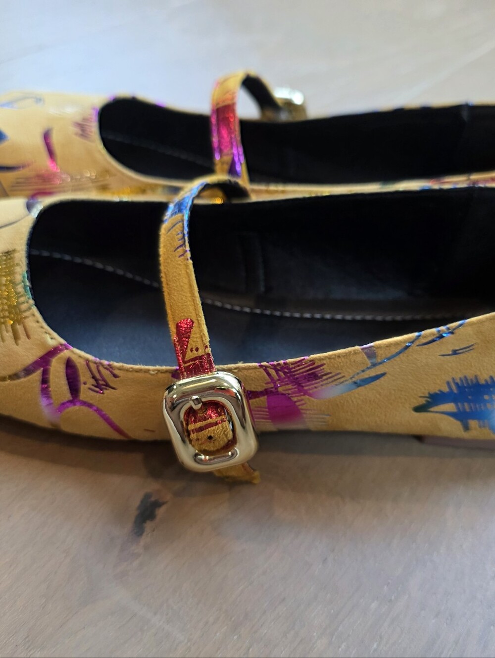 Gold Patterned Mary Jane Flats for Women - Picture 5 of 5